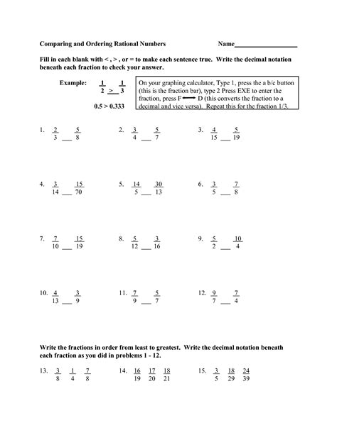 comparing rational numbers worksheet grade 7